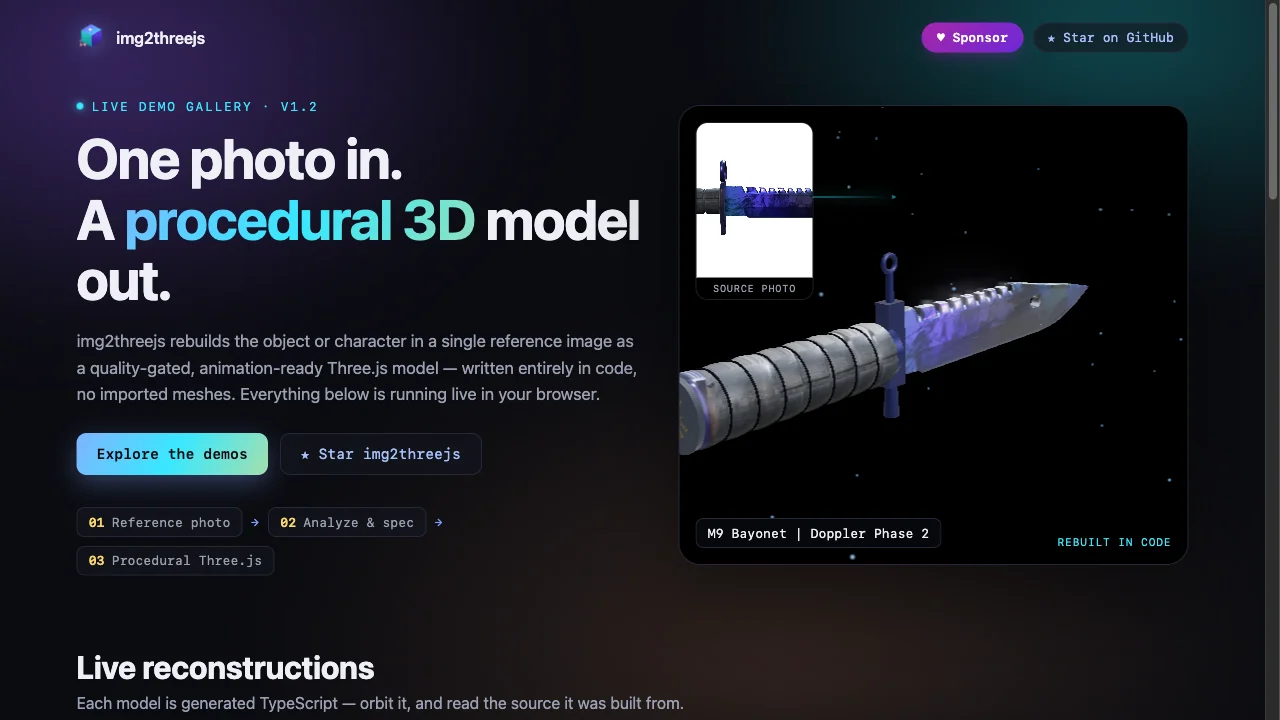 img2threejs turns one photo into a 3D model written entirely in code
