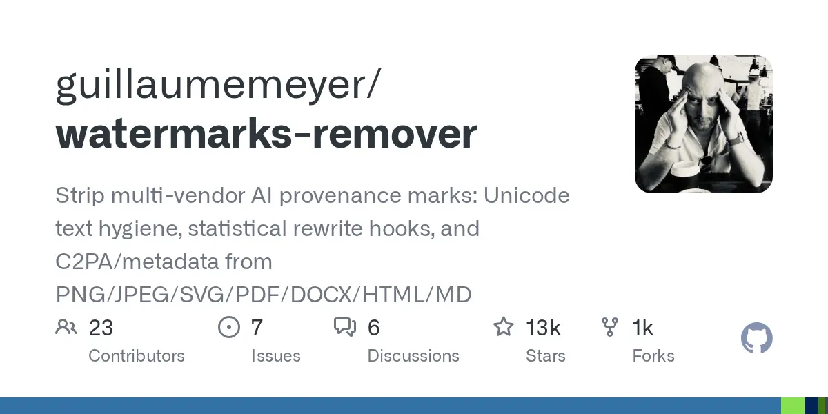 Scrub hidden AI watermarks and C2PA metadata from your files